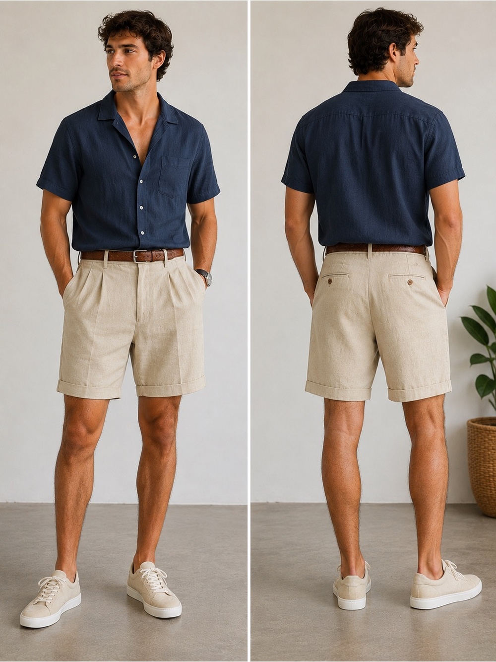 Men's Flat-Front Casual Shorts in Beige